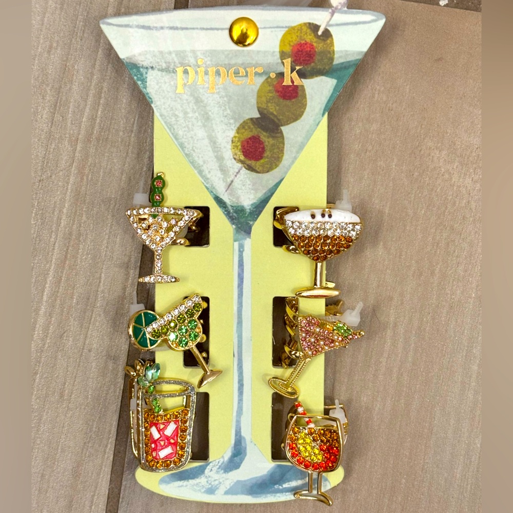 NWT Piper K sparkly Martini cocktail party glasses mini claw clips